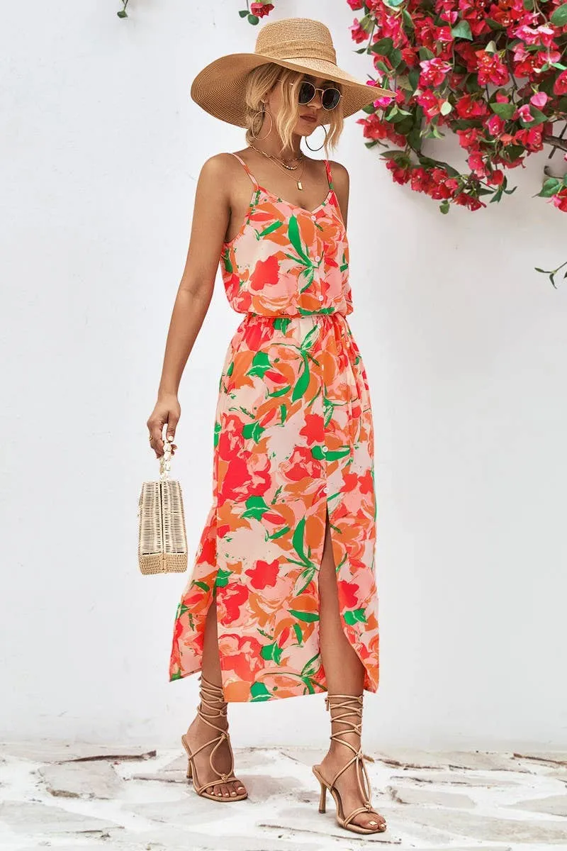 CONDOLE BELT PRINTING SPLIT DRESS_CWDSD2621 Sophisticated cocktail dress Travel-Essential