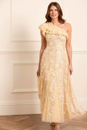 Confetti One-Shoulder Ankle Gown Lightweight warm-weather dress Work Mood