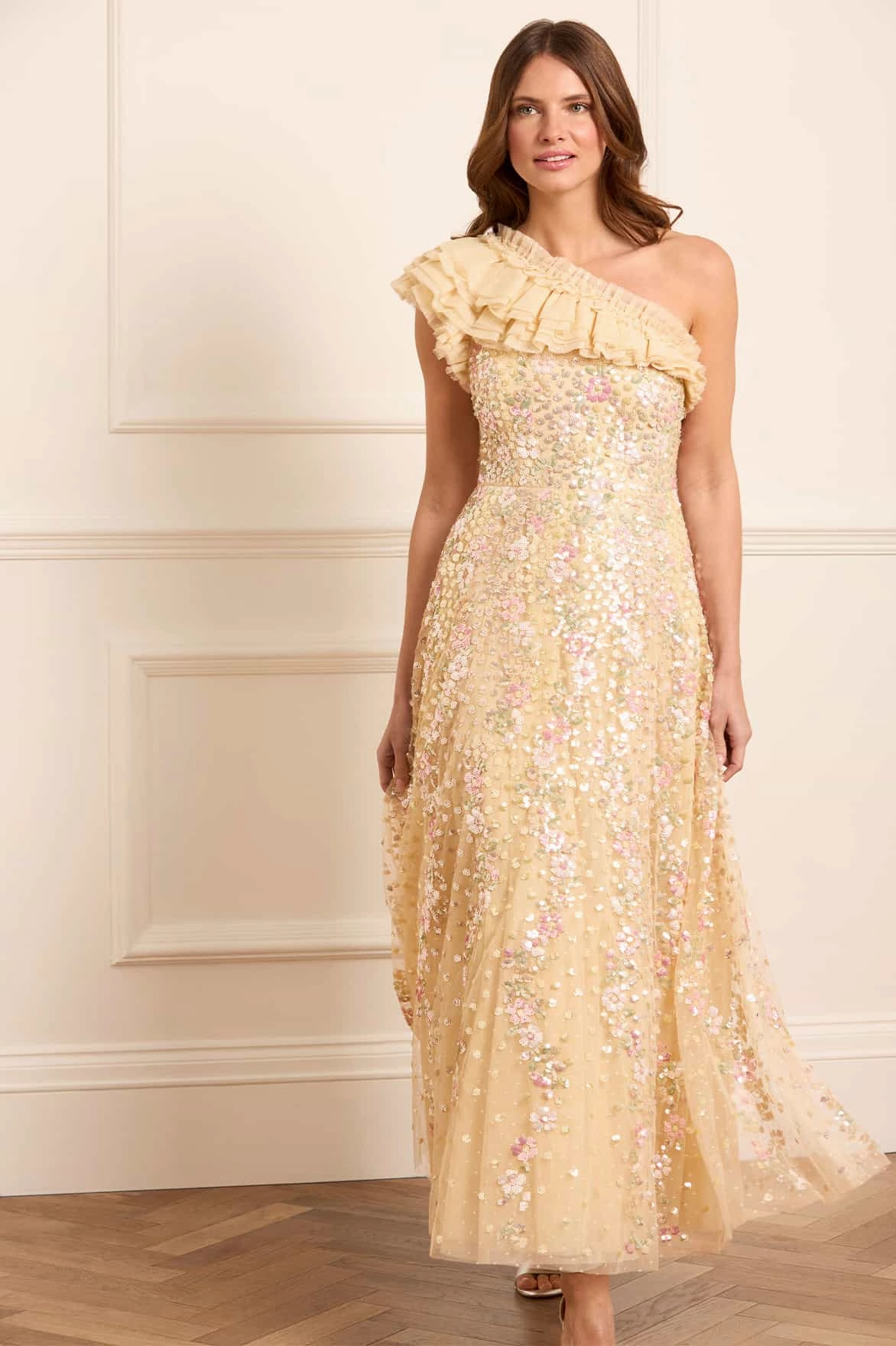 Confetti One-Shoulder Ankle Gown Lightweight warm-weather dress Work Mood