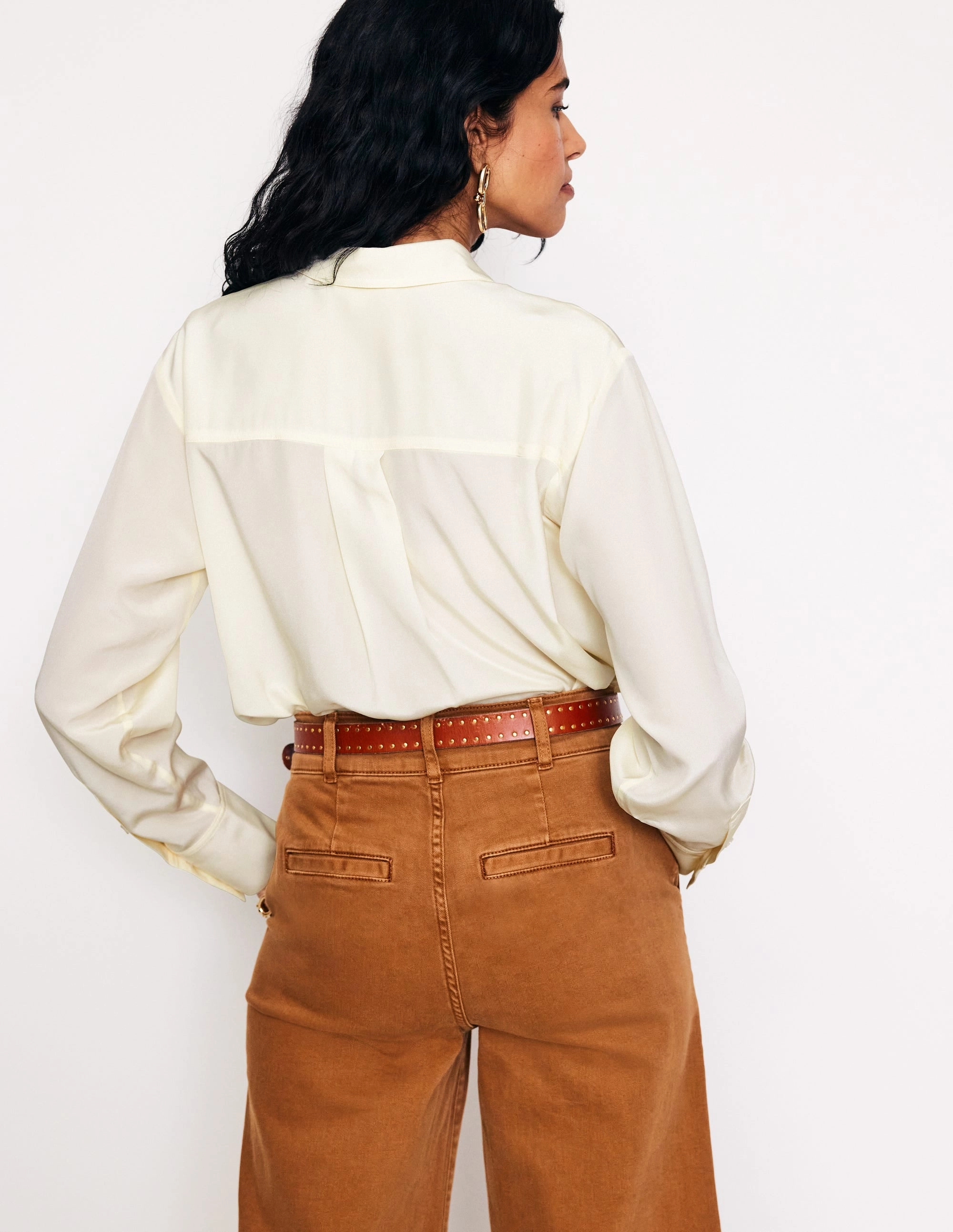 Connie Relaxed Silk Shirt-Ivory MultiLayer Stitching UVProtection