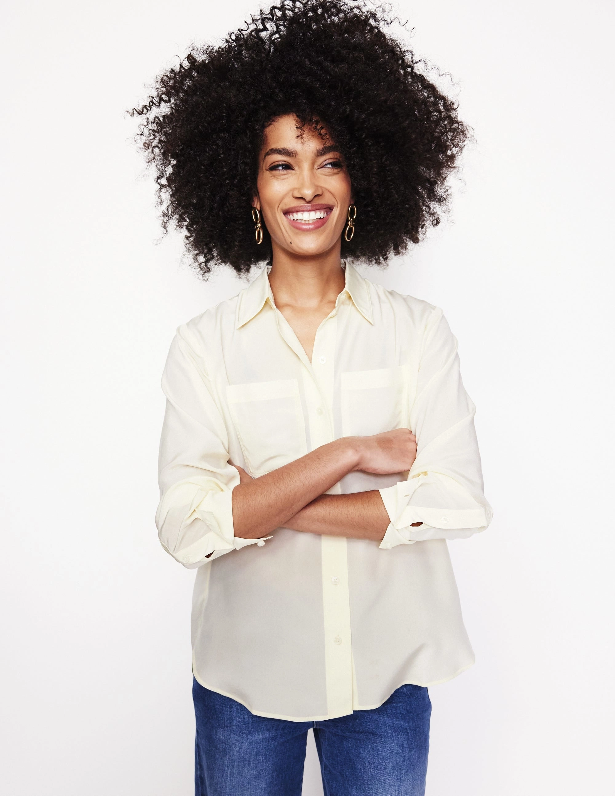 UV Protection Enhanced UltraSoft Blend Connie Relaxed Silk Shirt-Ivory