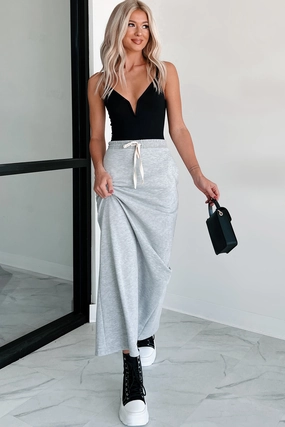 NonIrritatingStitching MoistureWicking Conquering Today Sporty Knit Maxi Skirt (Heather Grey)