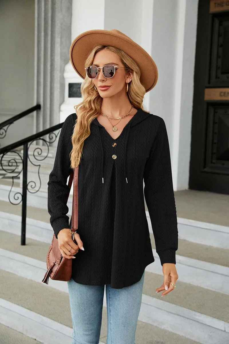 DoubleNeedle Stitching WOMEN TWIST STITCHED DRAWSTRING FALL HOODIE