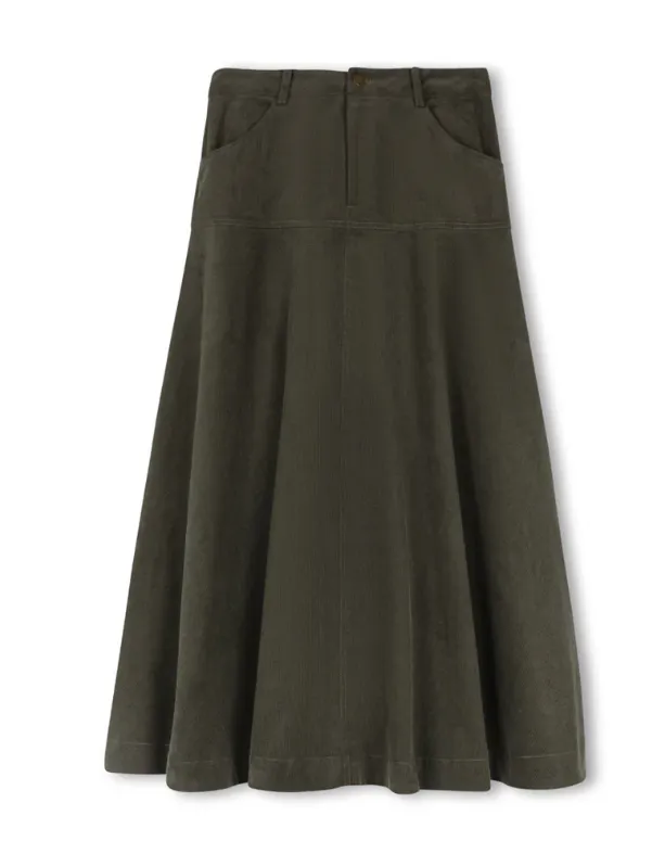A line Modelle Green Corduroy Yolk Flairy Skirt W-21918