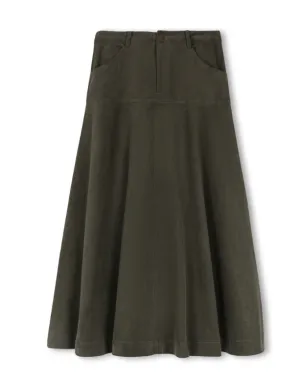 A line Modelle Green Corduroy Yolk Flairy Skirt W-21918