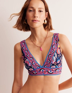 Porto Bikini Top-Mandarin Red, Botanical Sprig Color Lock Technology