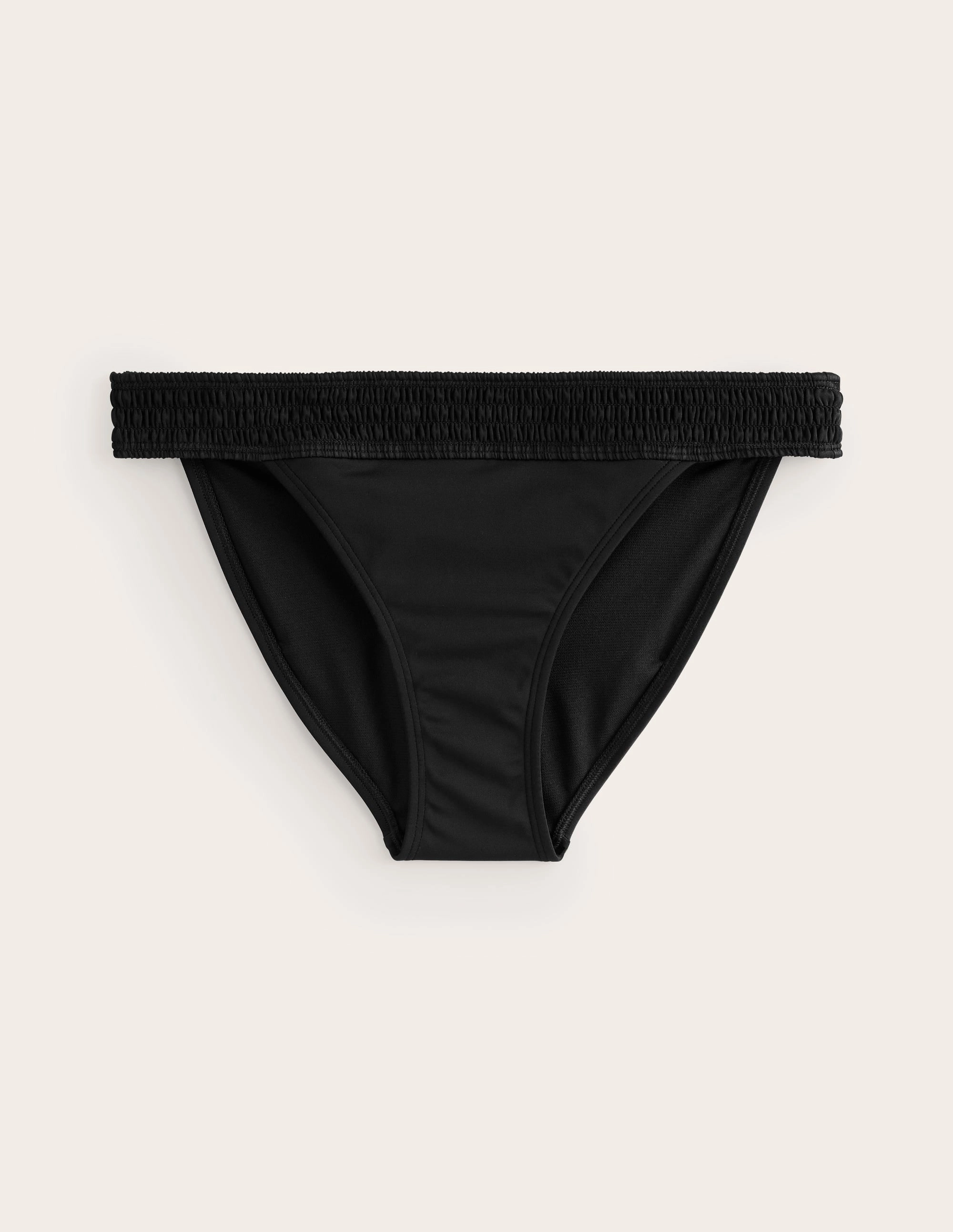 Metallic-Finish Figure-Flattering Milos Smocked Bikini Bottoms-Black