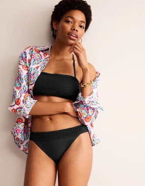 Two-Tone Style Tone-On-Tone Milos Smocked Bikini Bottoms-Black