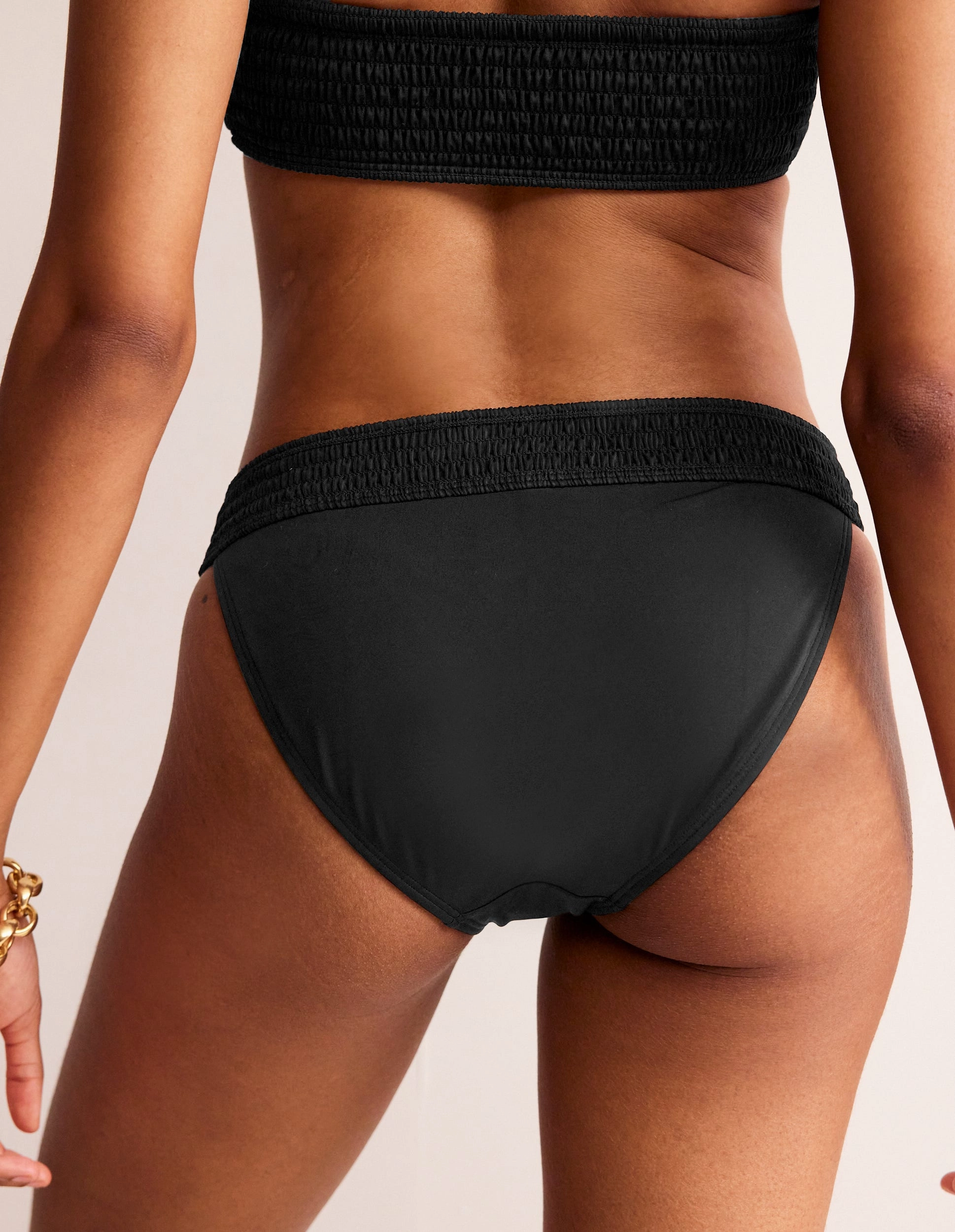 Silicone Free Edging Milos Smocked Bikini Bottoms-Black