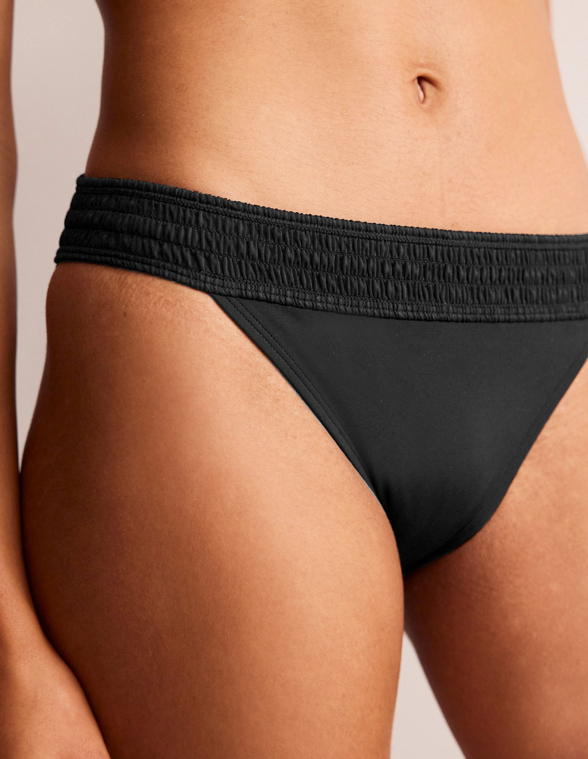 Flexible Waistband geometric patterns Milos Smocked Bikini Bottoms-Black