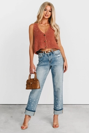 Ginny Bleach Splatter Judy Blue Boyfriend Jeans (Medium) WaterRepellent Finish