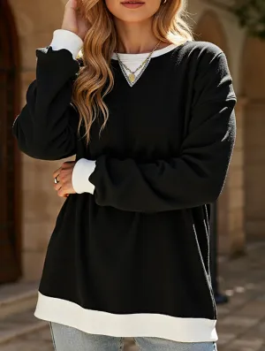 VNeckReinforcement Contrast color splicing round neck sweater