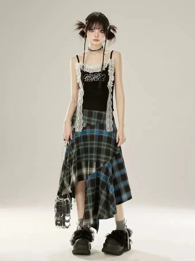 Contrast Gradient Irregular Checked Skirt Color