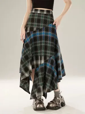 Contrast Gradient Irregular Checked Skirt Color