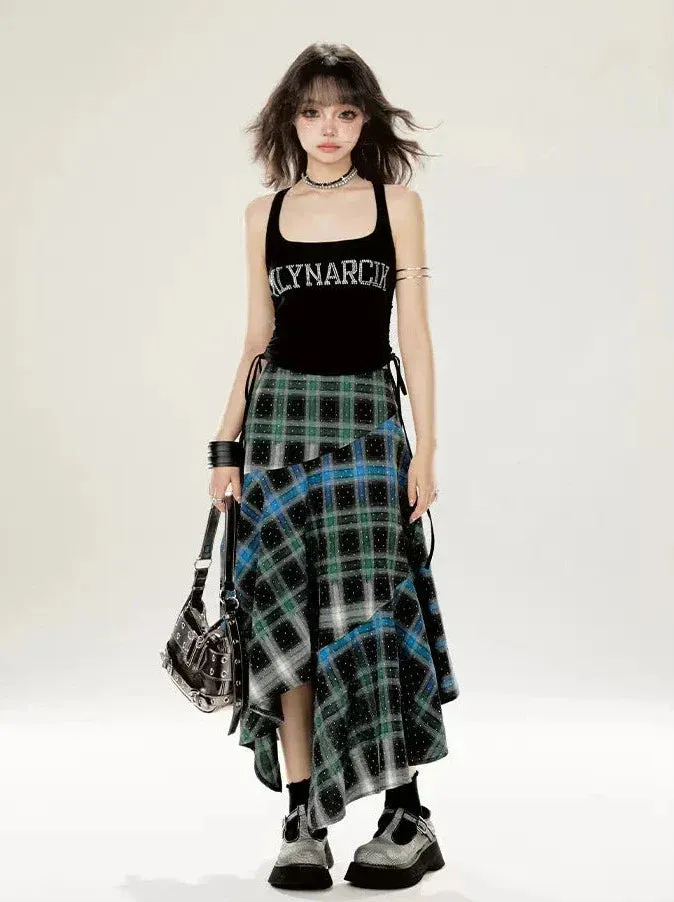 Contrast Gradient Irregular Checked Skirt Color