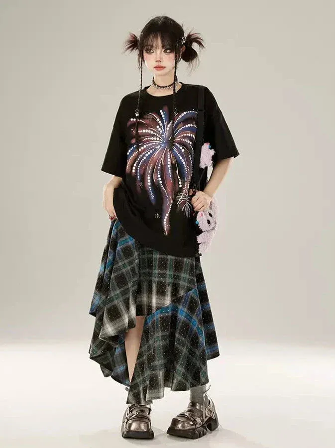 Contrast Gradient Irregular Checked Skirt Color