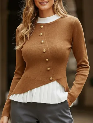 Contrast-panel slim-fit knit pullover sweater ZeroWaste Pattern
