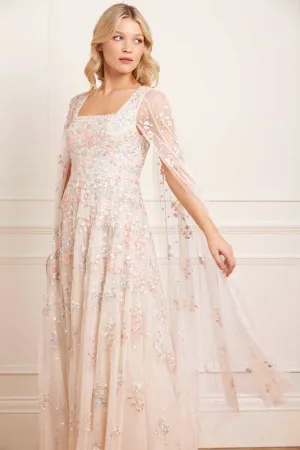 Versailles Ditsy Cape Sleeve Ankle Gown Clean Drape Soft Fashion
