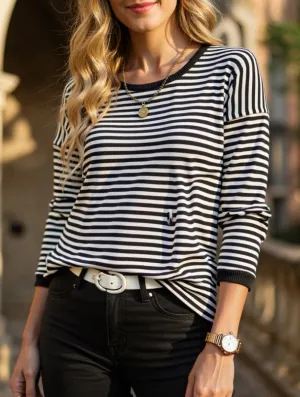 Contrast trim Striped Knit top Ultrasoft Inner Lining ReflectiveAccents