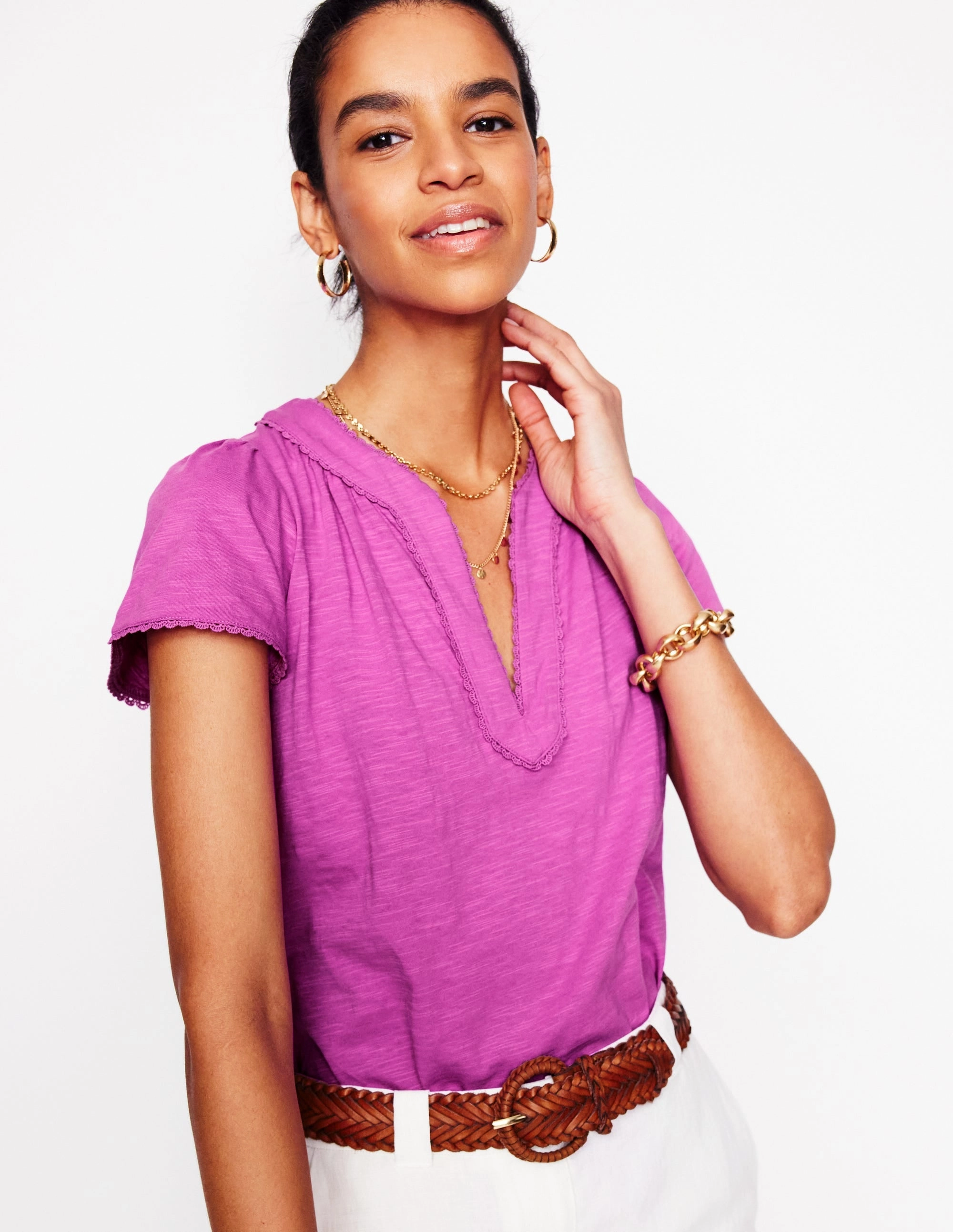 Sun Protection Fabric Ava Short Sleeve Top-Radiant Orchid
