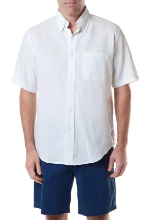 Textured Weave Pattern Microfiber Technology Chase Short Sleeve Shirt White Linen
