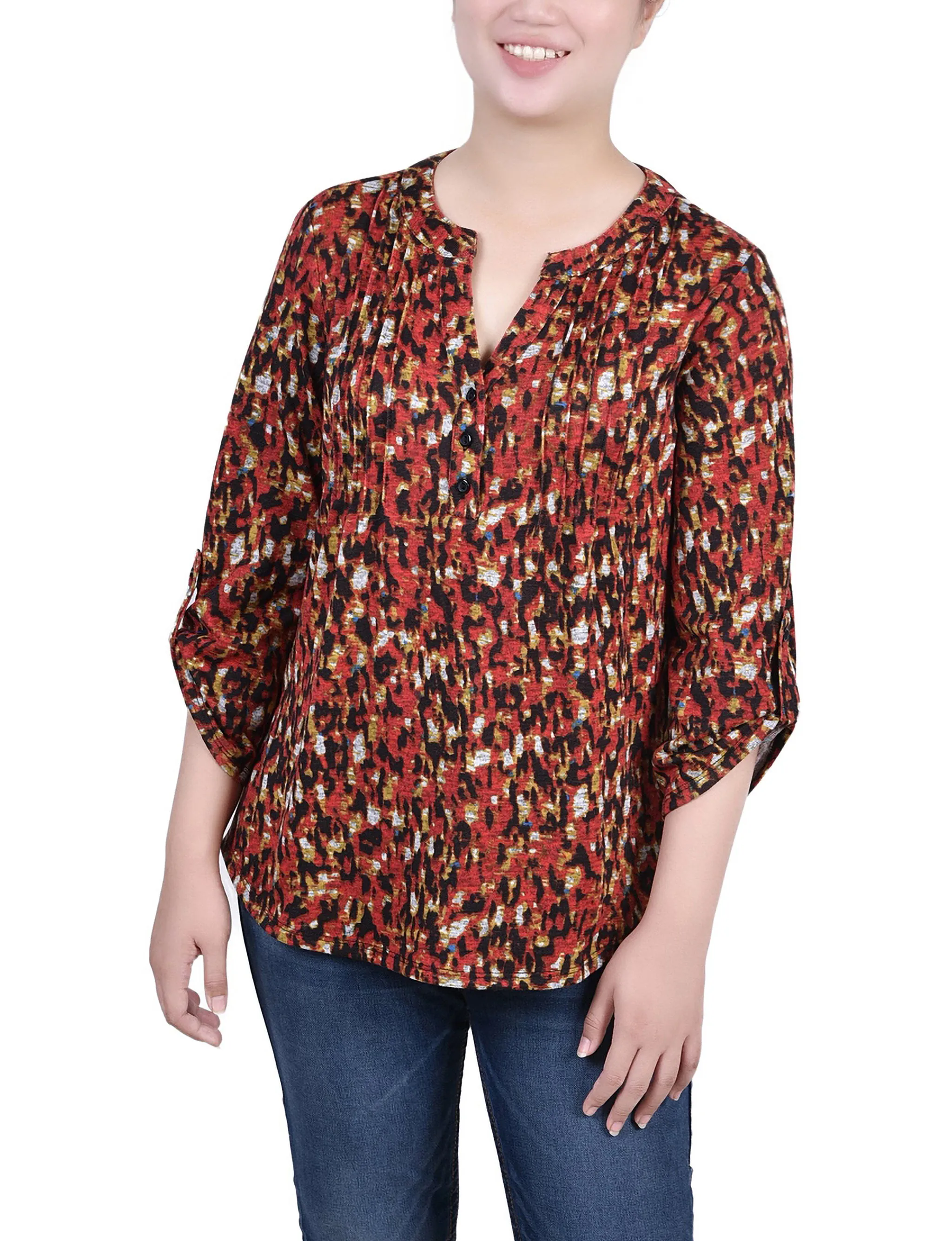 Stretch waistband Classic Cut 3/4 Roll Sleeve Top