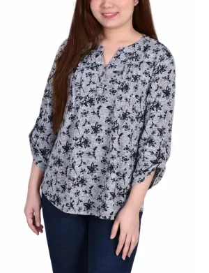 AdjustableHemCuffs Cozy Sweatshirt 3/4 Roll Sleeve Top