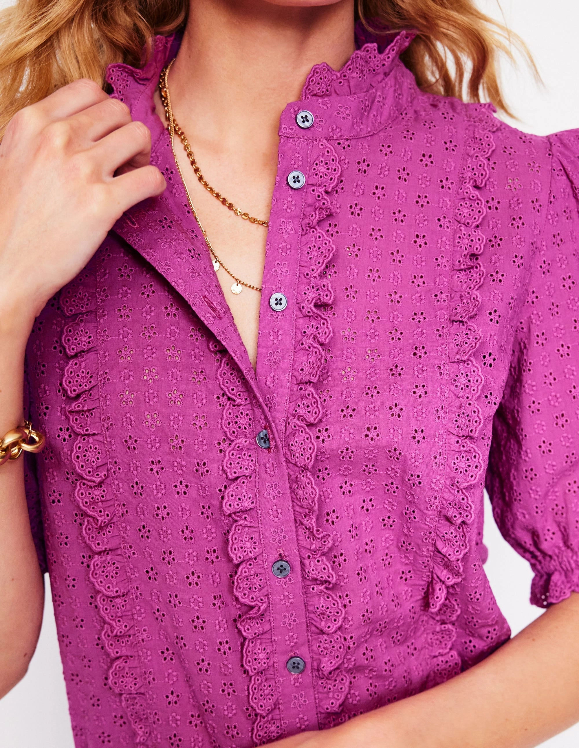 All Season Wear Fabric MultiPocket Design Feminine Cotton Blouse-Foxglove Purple