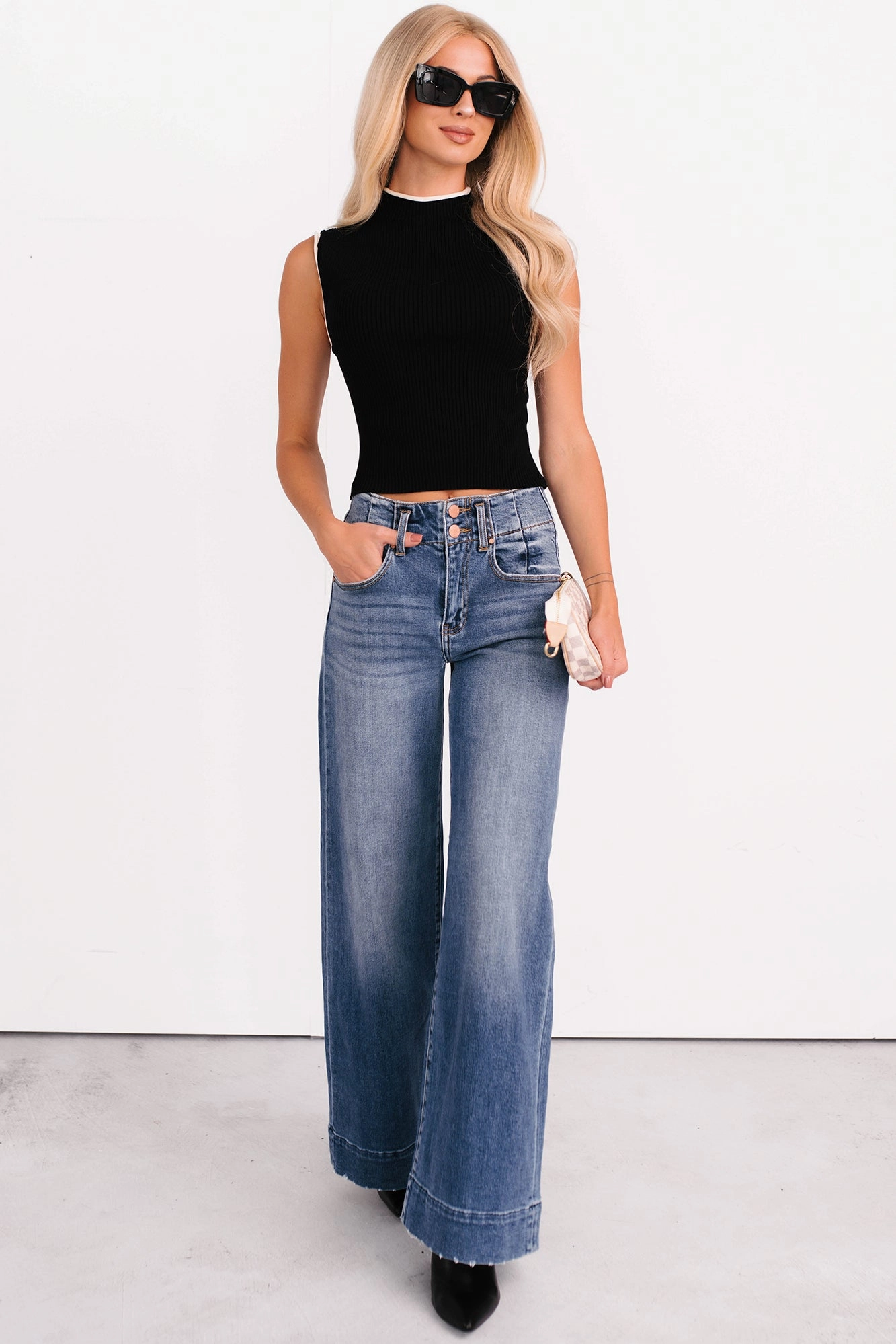 Calla Wide Leg High Rise Risen Jeans (Dark) Odor Resistant Fabric