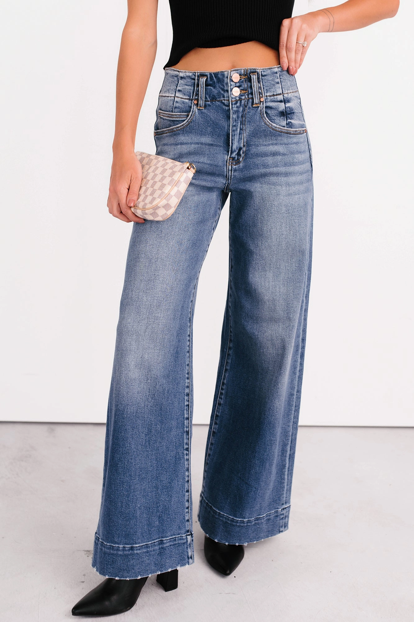 Calla Wide Leg High Rise Risen Jeans (Dark) DurableCollarStays Built In Odor Control