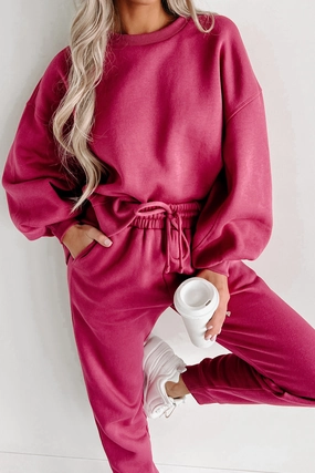 Abrasion Resistant Surface Street Style Just Admit It Sweatshirt & Jogger Two-Piece Set (Magenta)