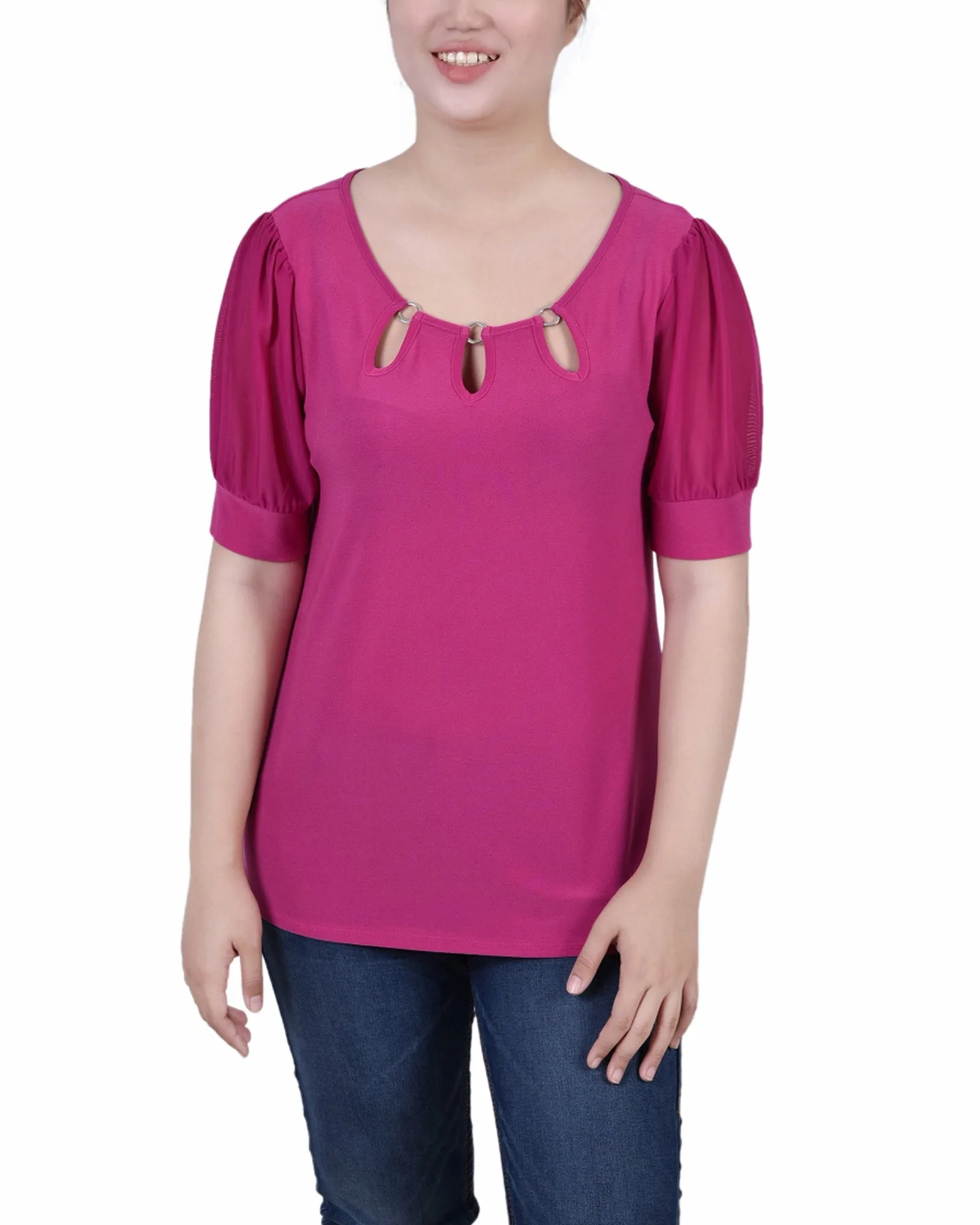 Petite Short Sleeve Three-Ring Top Compression Fit