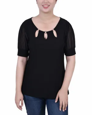 WaterRepellent Coating Petite Short Sleeve Three-Ring Top