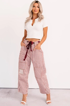 High Spirits Limited Edition Striped Barrel Jeans (Raspberry) StretchFabric