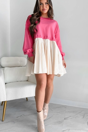 Convincing Act Two-Tone Mini Dress (Fuchsia) Church Scene Casual-Look