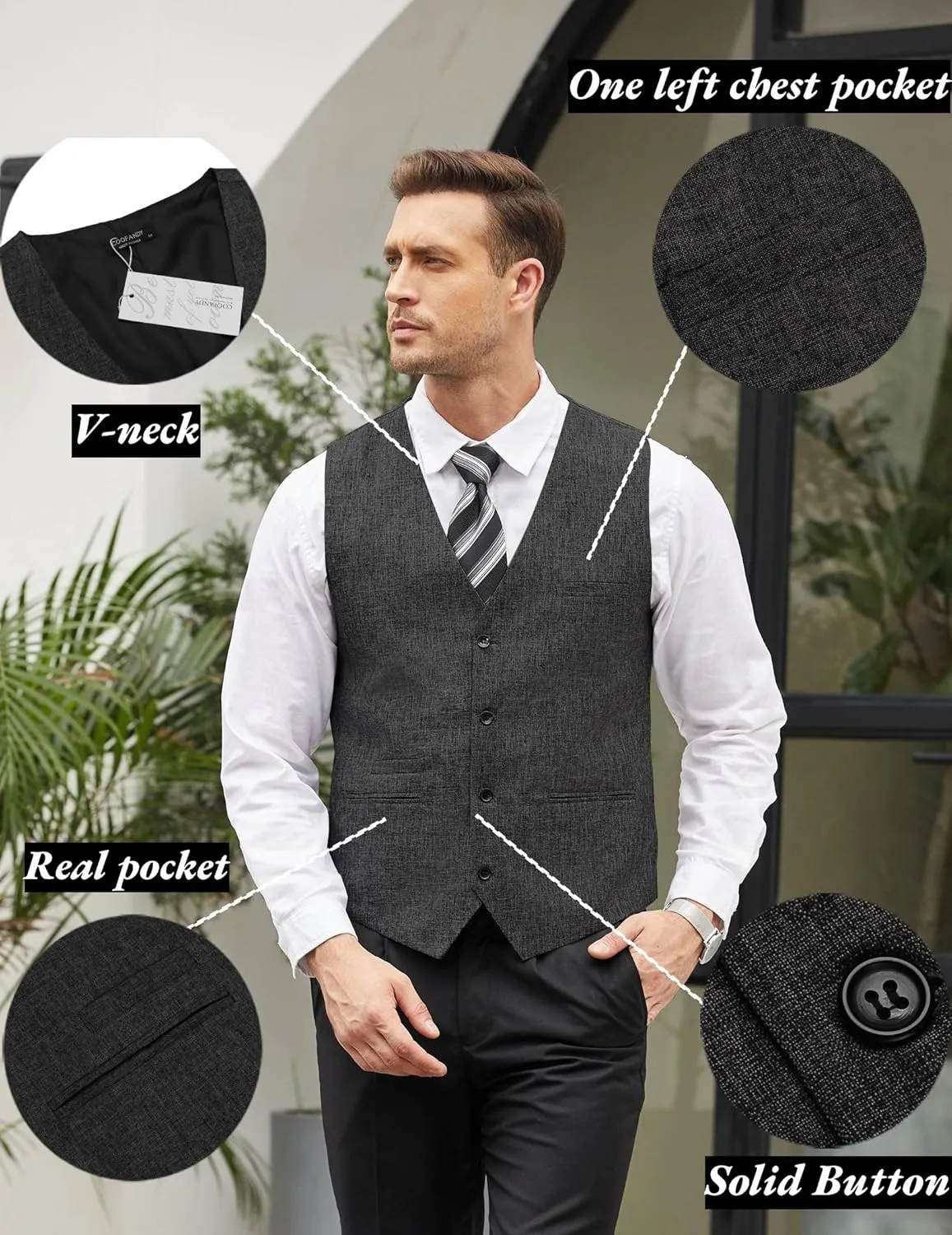 COOFANDY Men's Casual Business Vests Lightweight Waistcoat Slim Fit Suit Vest