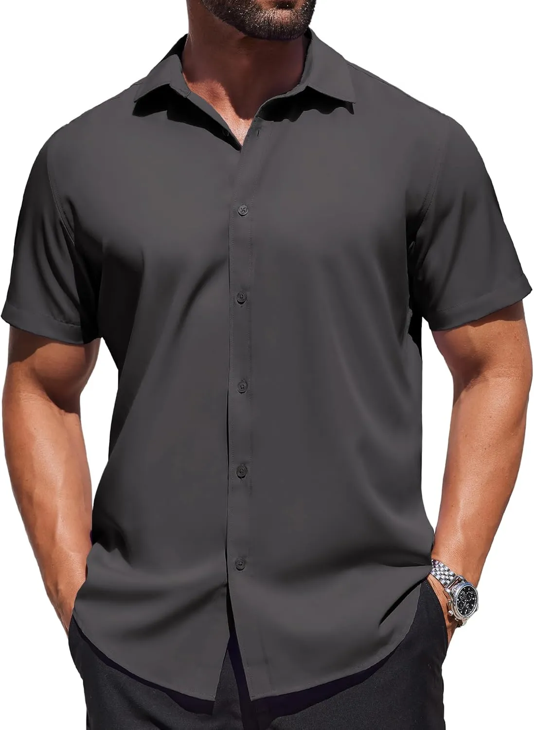 COOFANDY Mens Dress Shirts Button Down Short Sleeve Shirt Summer Shirts Business Casual Wedding Shirt