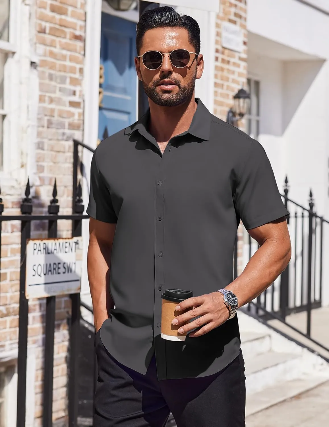 COOFANDY Mens Dress Shirts Button Down Short Sleeve Shirt Summer Shirts Business Casual Wedding Shirt