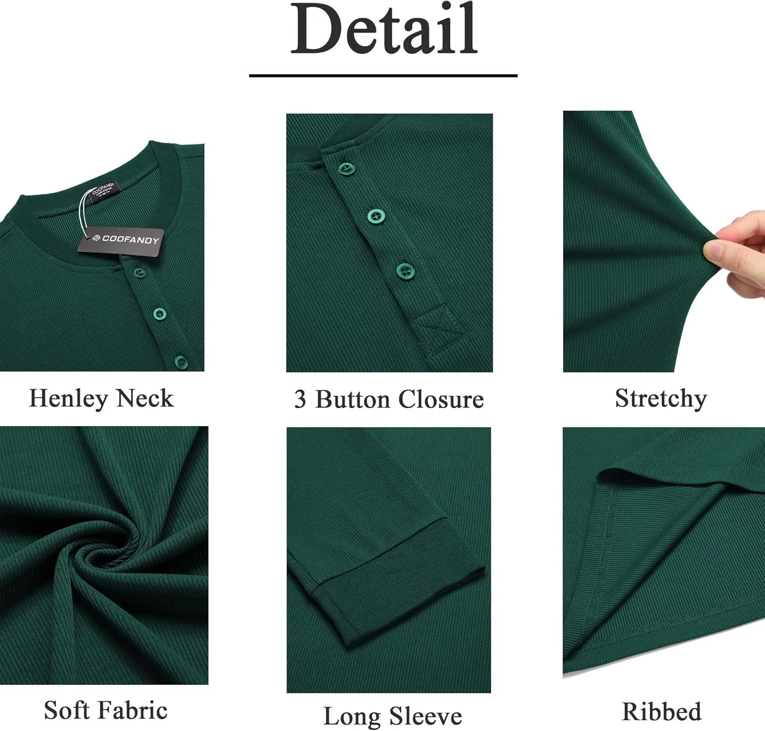 COOFANDY Men's Long Sleeve Henley Shirts Stretch Ribbed T-Shirts Fashion Casual Basic Tops