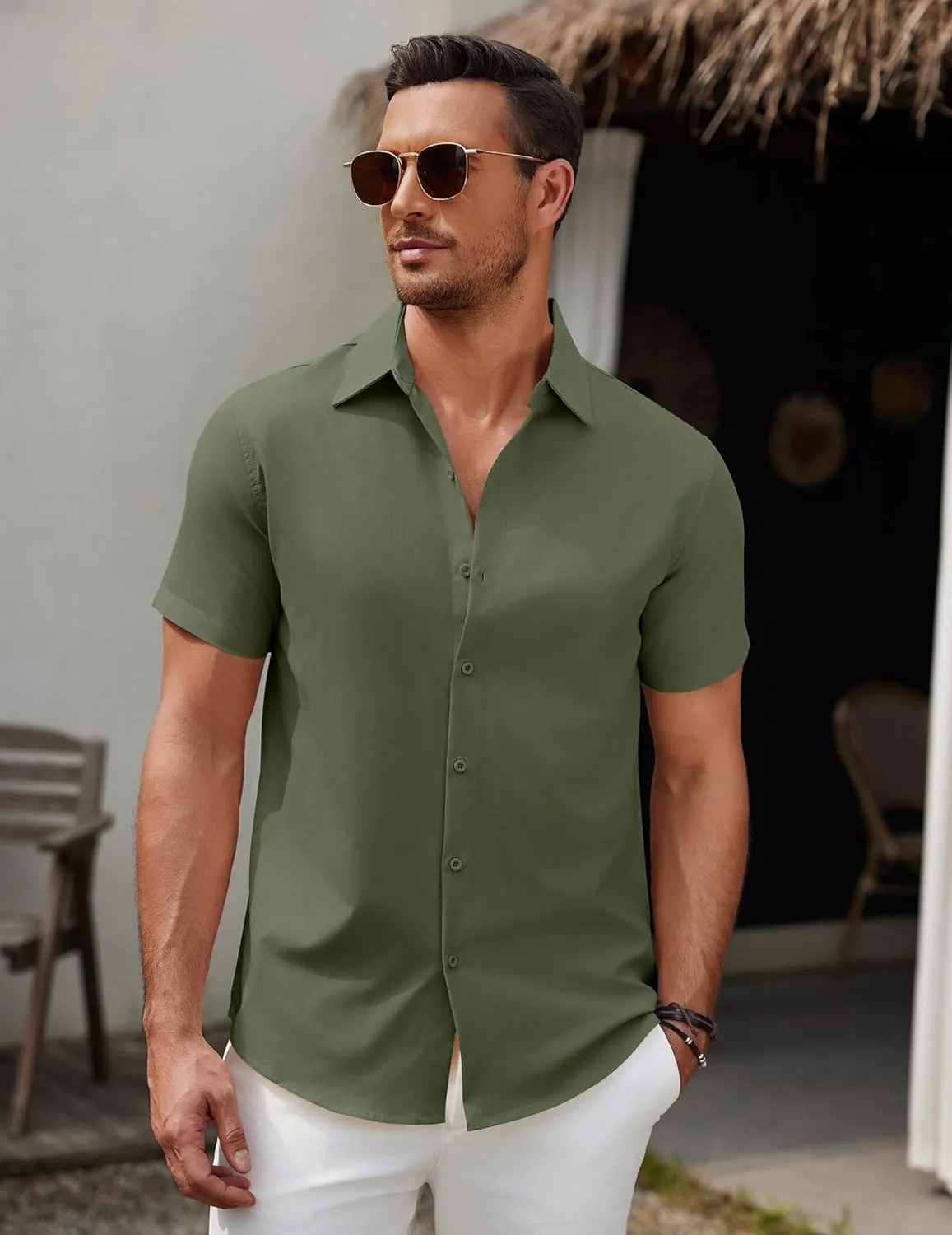 COOFANDY Men's Short Sleeve Button Down Casual Shirts for Men Summer Untucked Shirts