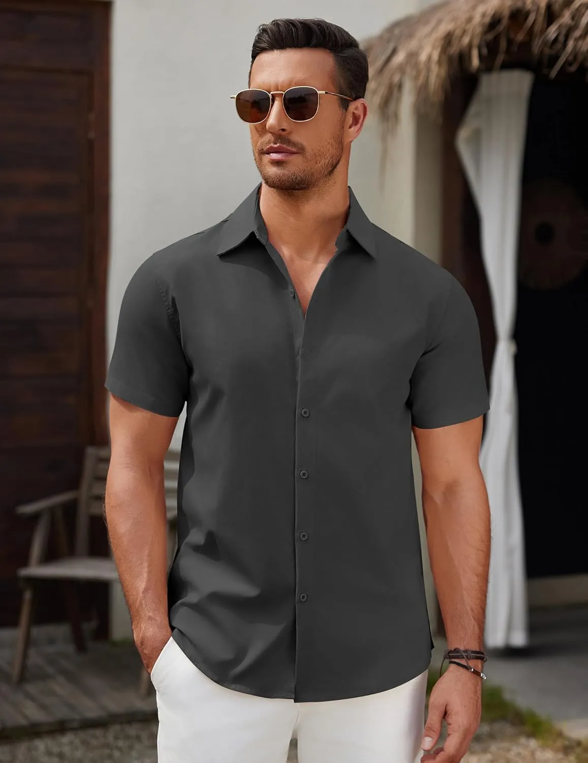COOFANDY Men's Short Sleeve Button Down Casual Shirts for Men Summer Untucked Shirts