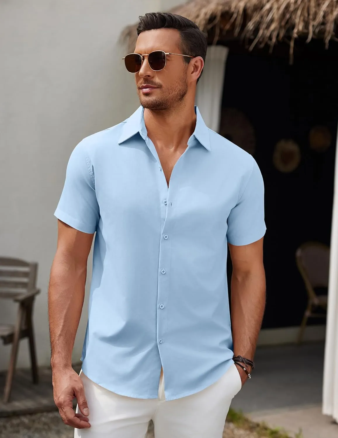 COOFANDY Men's Short Sleeve Button Down Casual Shirts for Men Summer Untucked Shirts