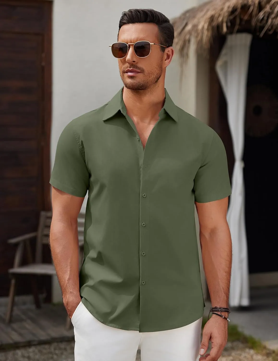 COOFANDY Men's Short Sleeve Button Down Casual Shirts for Men Summer Untucked Shirts