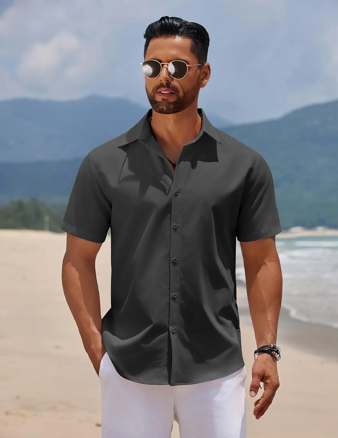 COOFANDY Men's Short Sleeve Button Down Casual Shirts for Men Summer Untucked Shirts