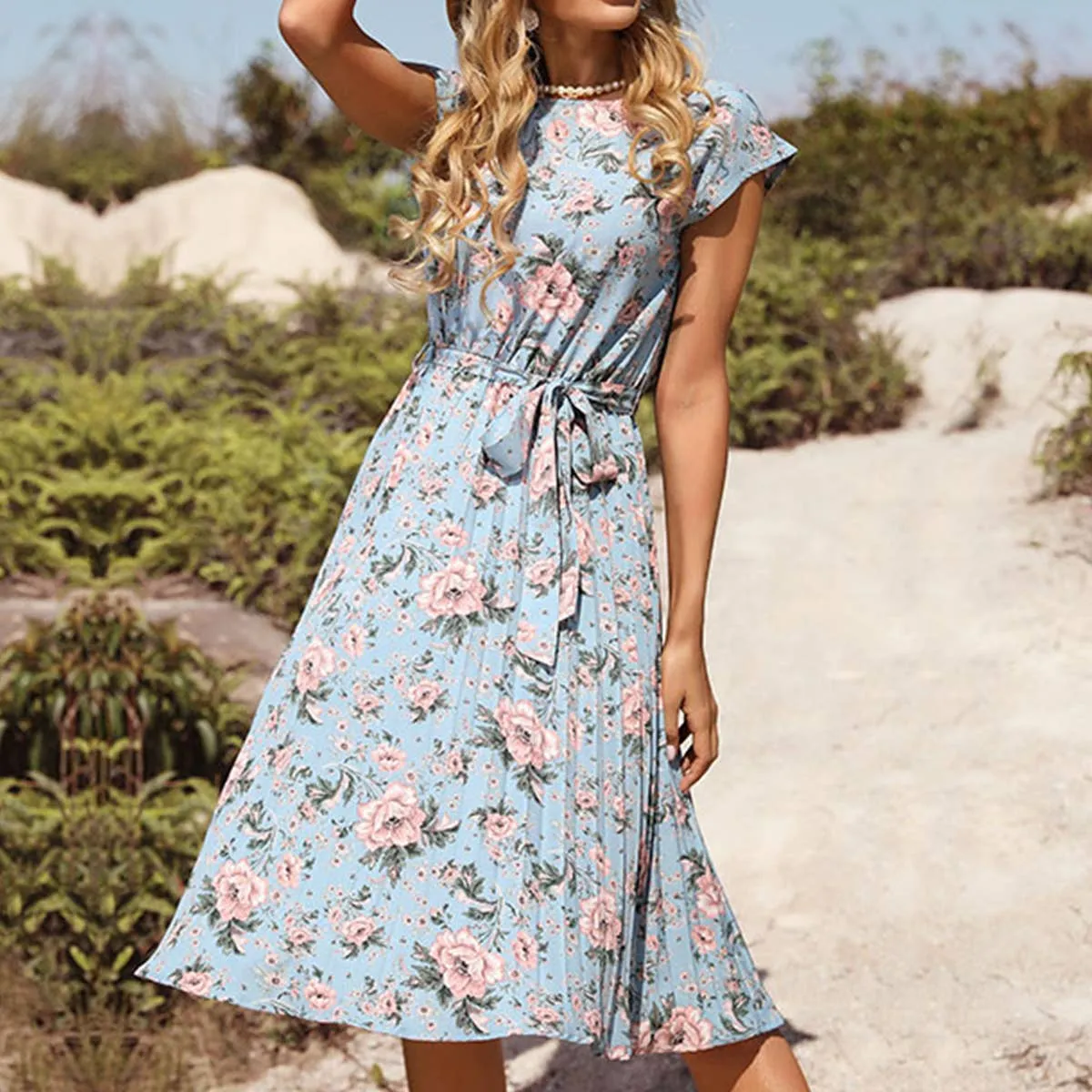 Refined Form Blue floral print holiday dress_CWDSD3390