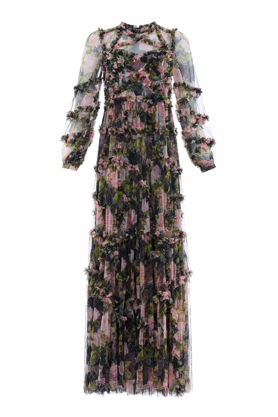 Crisp Silhouette Weekend Feel English Rose Diamond Ruffle Gown