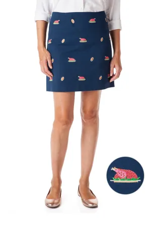 Ali Skirt Stretch Twill Nantucket Navy with Cooked Turkey & Football 19" DoubleLayeredKnees