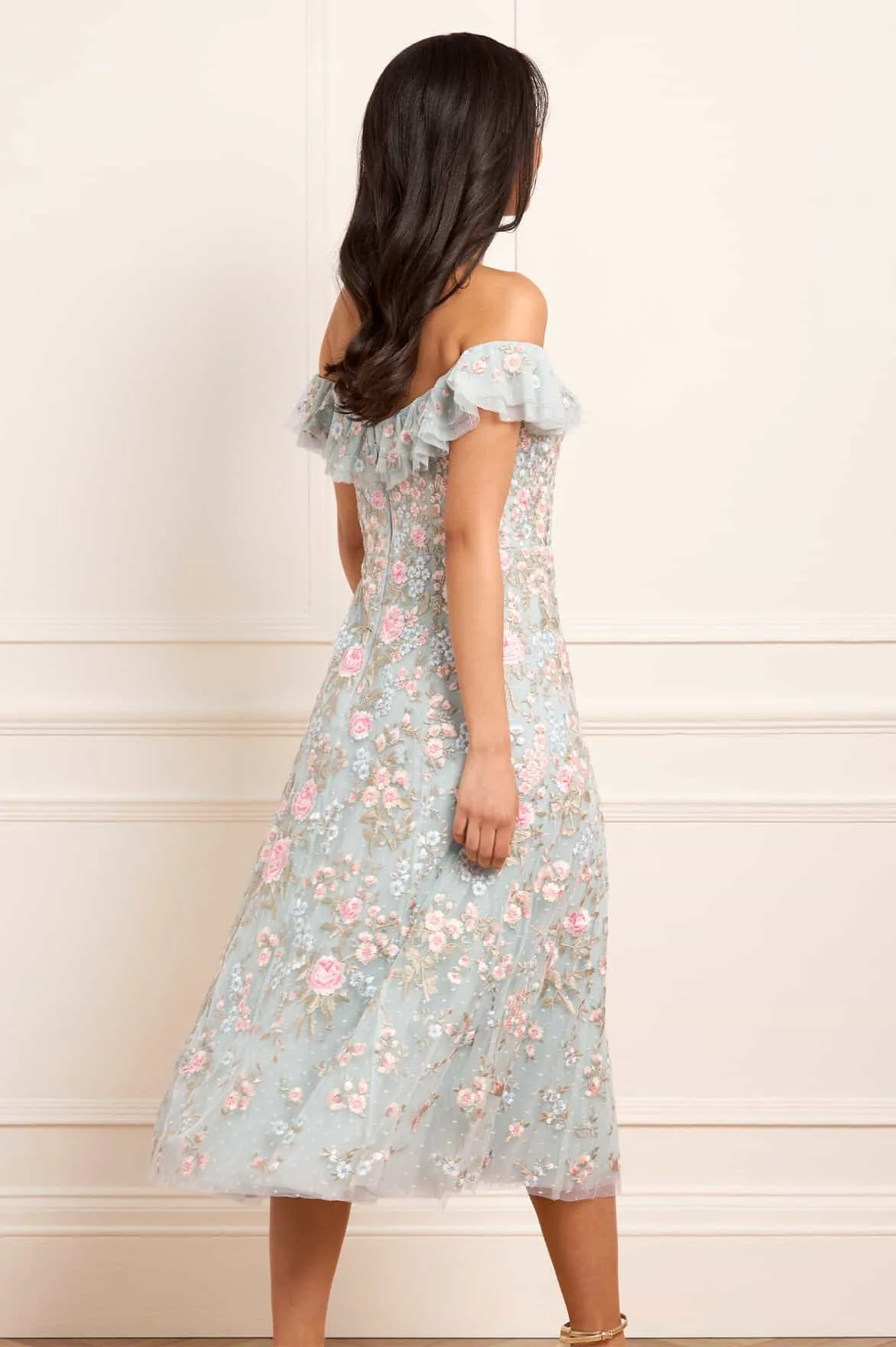 Elegant Everyday Easy Layers Antoinettes Floral Off-Shoulder Ballerina Dress