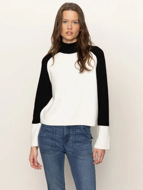 High Durability Material Sanctuary Downtown Mock Neck Sweater in Black/ Chalk