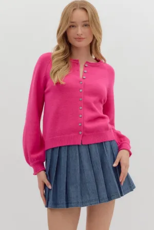 Fashion Statement Coraline Soft Cardigan Sweater in Pink